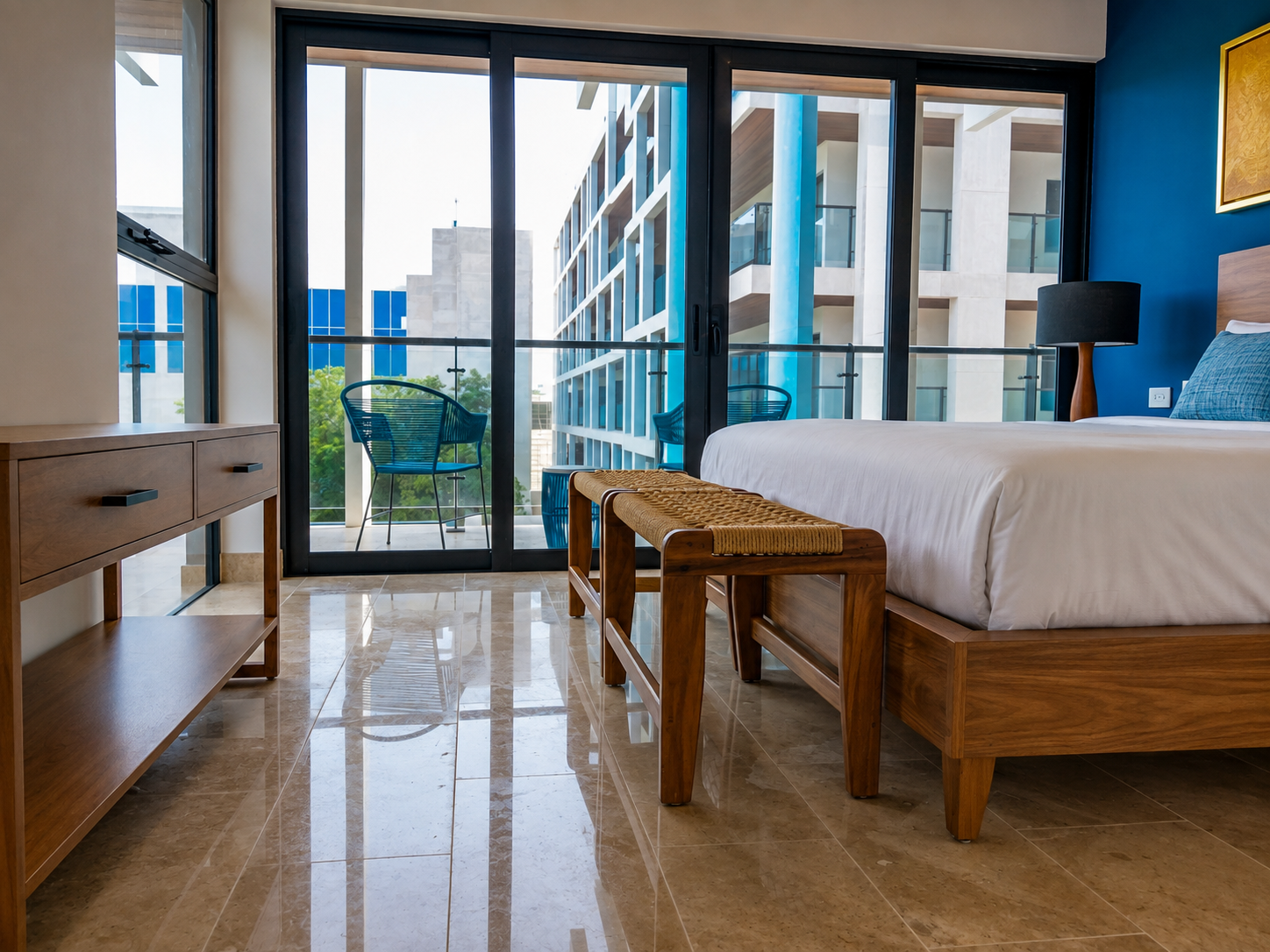 Bedroom furnished by Homiture — rental-ready unit in the Riviera Maya