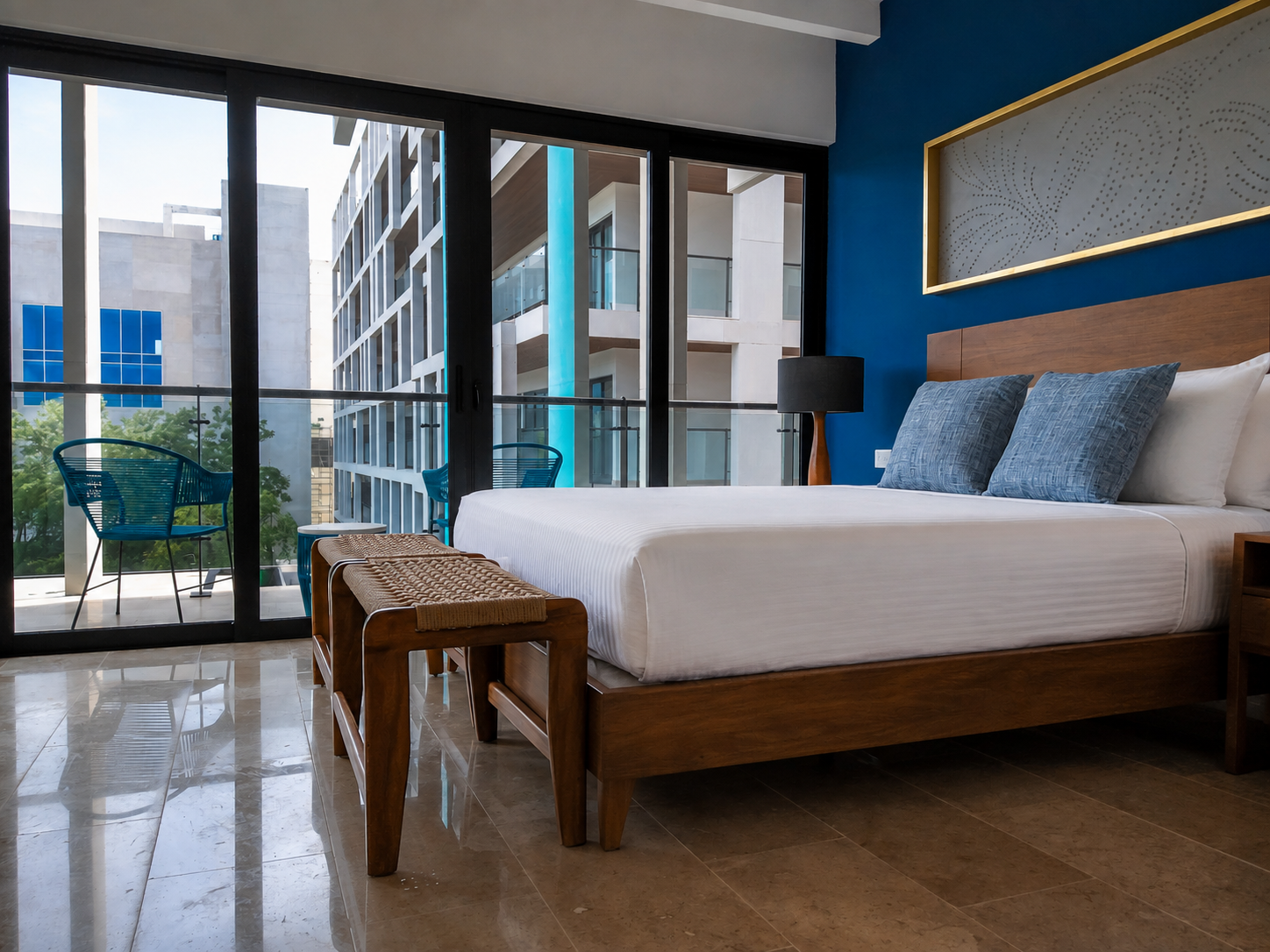 Bedroom furnished by Homiture — rental-ready unit in the Riviera Maya