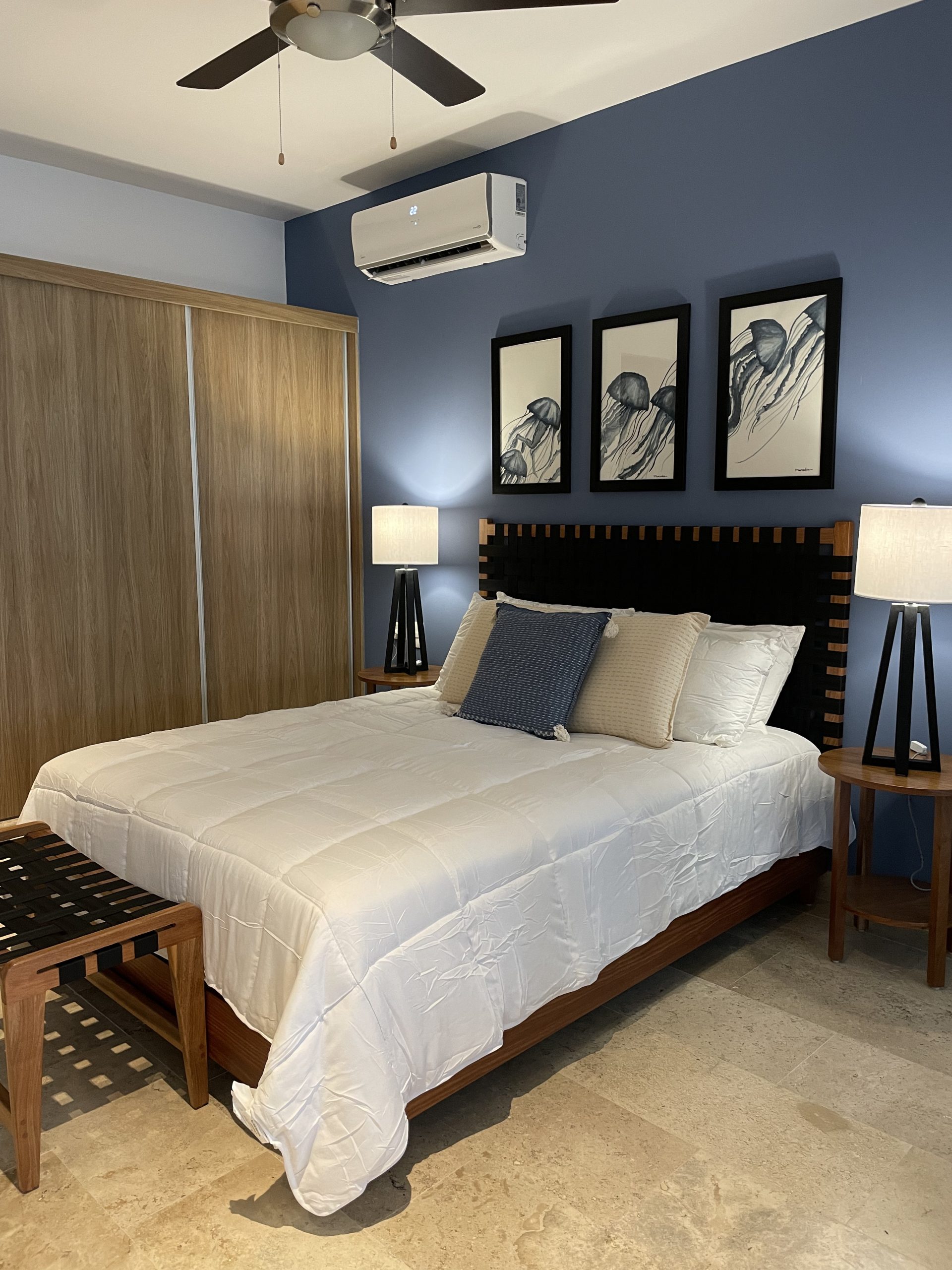 Bedroom furnished by Homiture — rental-ready unit in the Riviera Maya