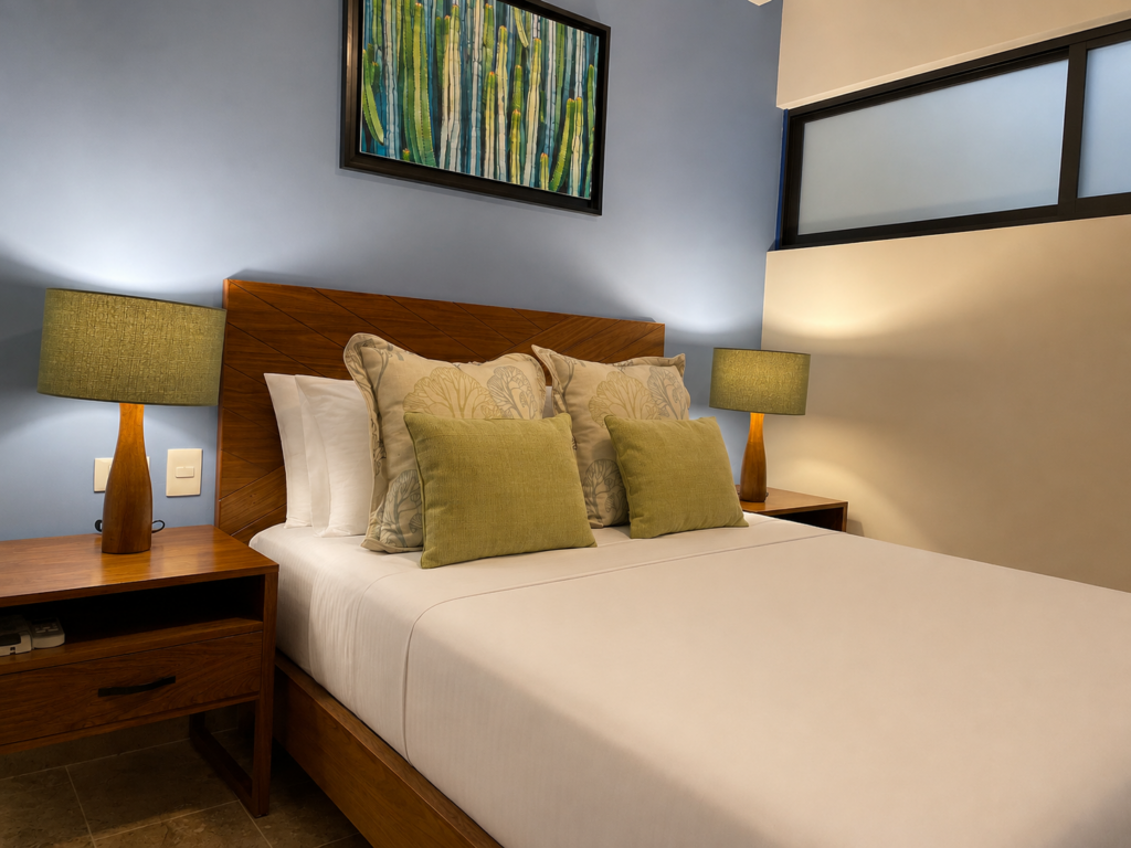 Bedroom furnished by Homiture — rental-ready unit in the Riviera Maya