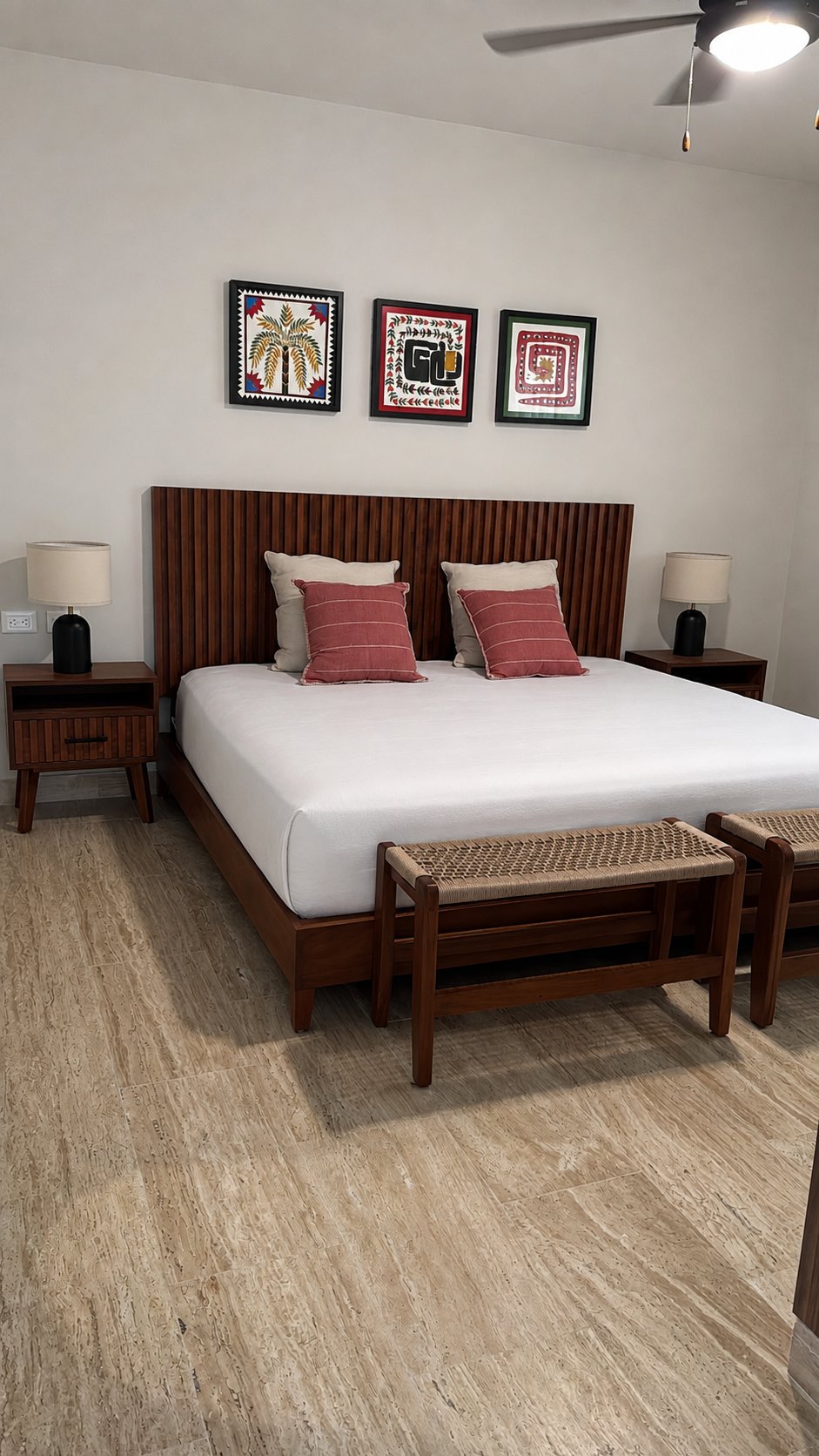 Bedroom furnished by Homiture — rental-ready unit in the Riviera Maya