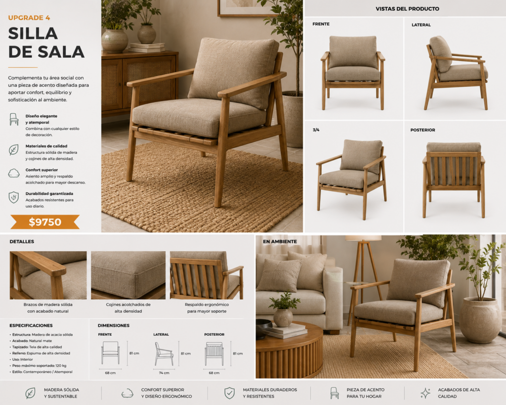 Silla de sala en roble