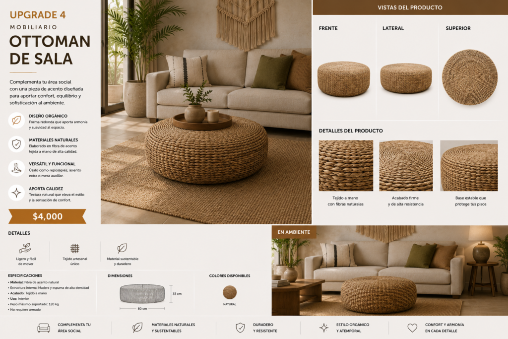 Woven rattan pouf