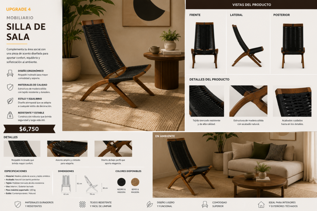 Silla lounge de cuerda tejida
